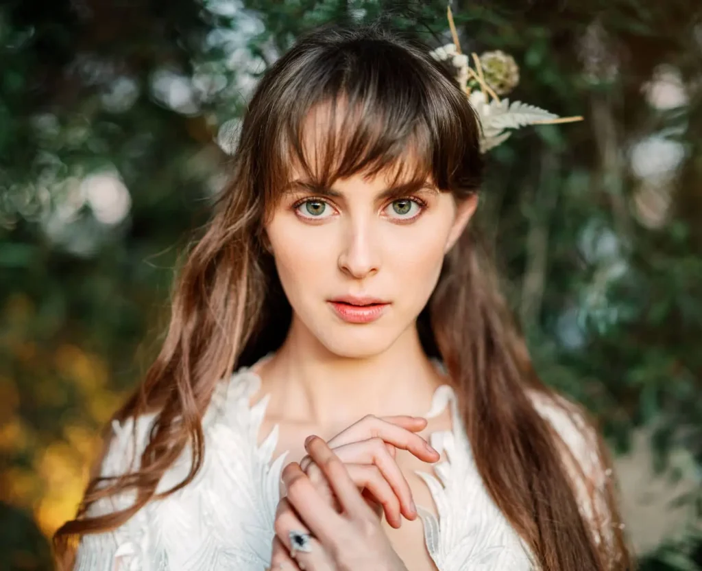 Portrait of a bride with flowers in her hair, Baja California