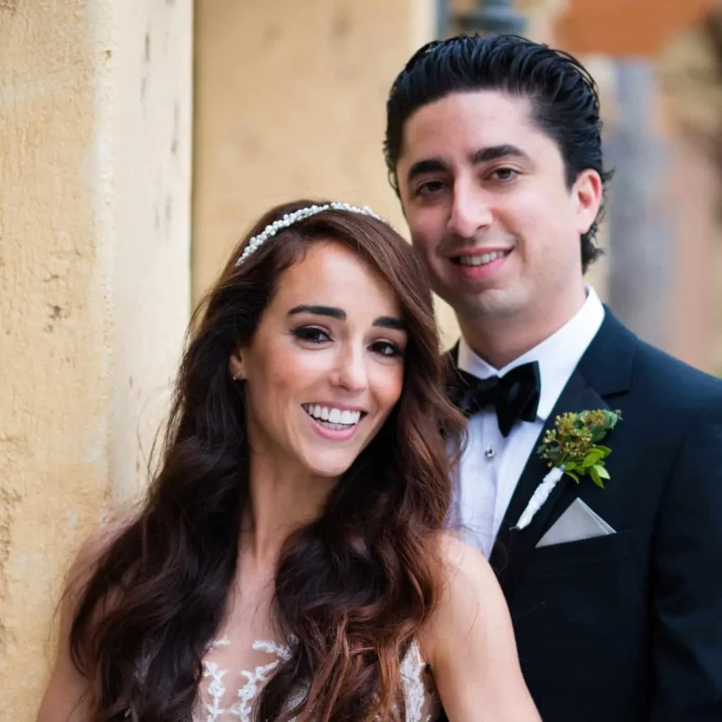 Smiling bride and groom portrait
